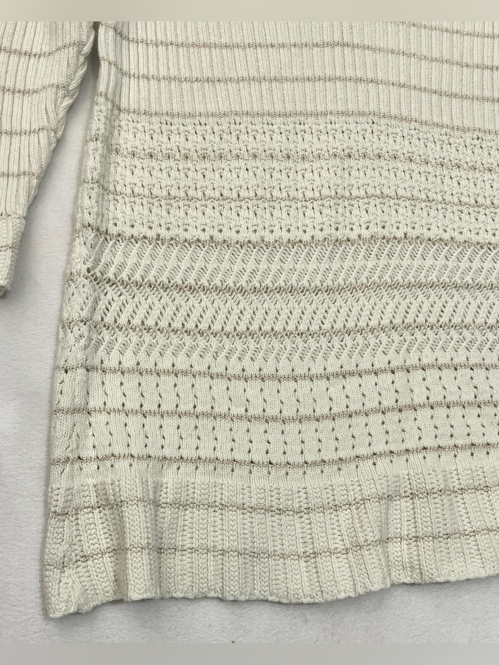 Calvin Klein Women’s 3/4 Sleeve Cream Gold Knit Cotton Blend Sweater Petite Med - Picture 2 of 16